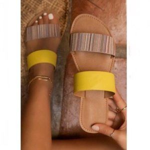 !! NEW !! Double Strap Slide Sandals in Yellow & Multi